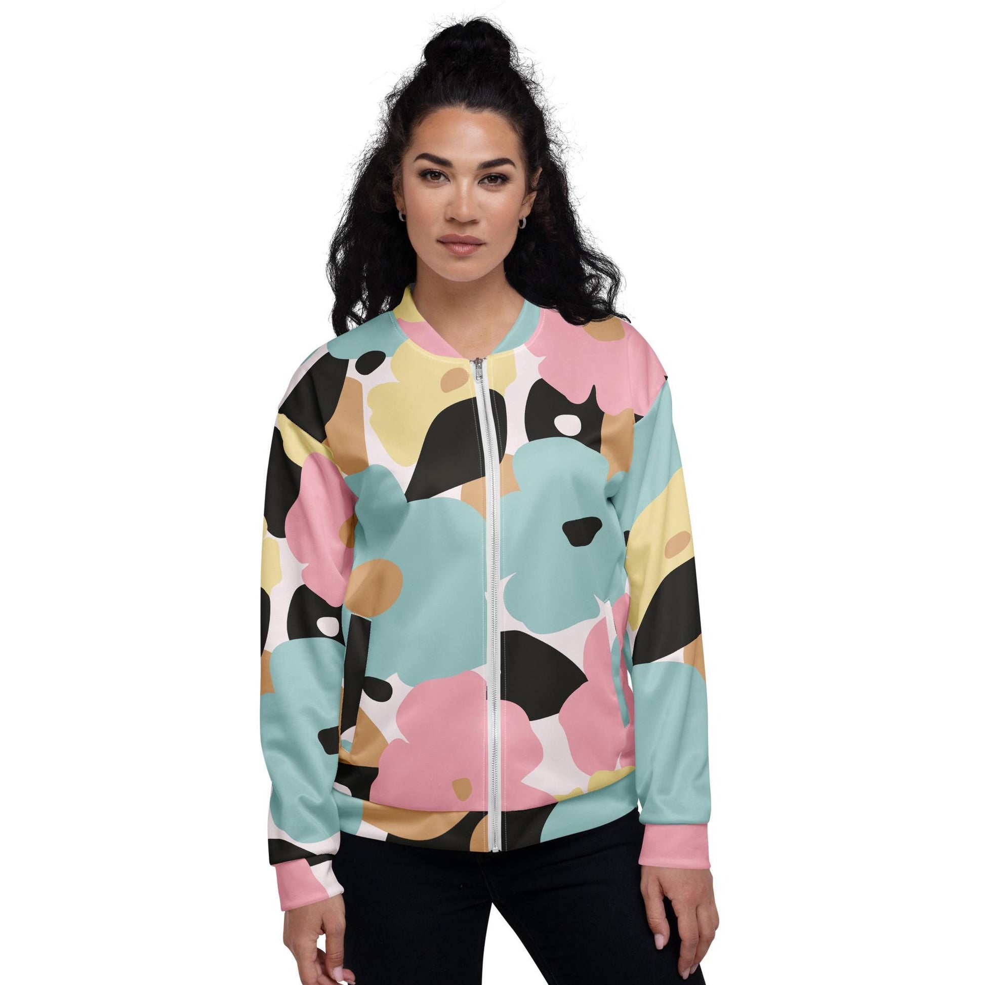 Veste bombardier femme - fleuri, pastel - zippée, légère et confortable – vue de face