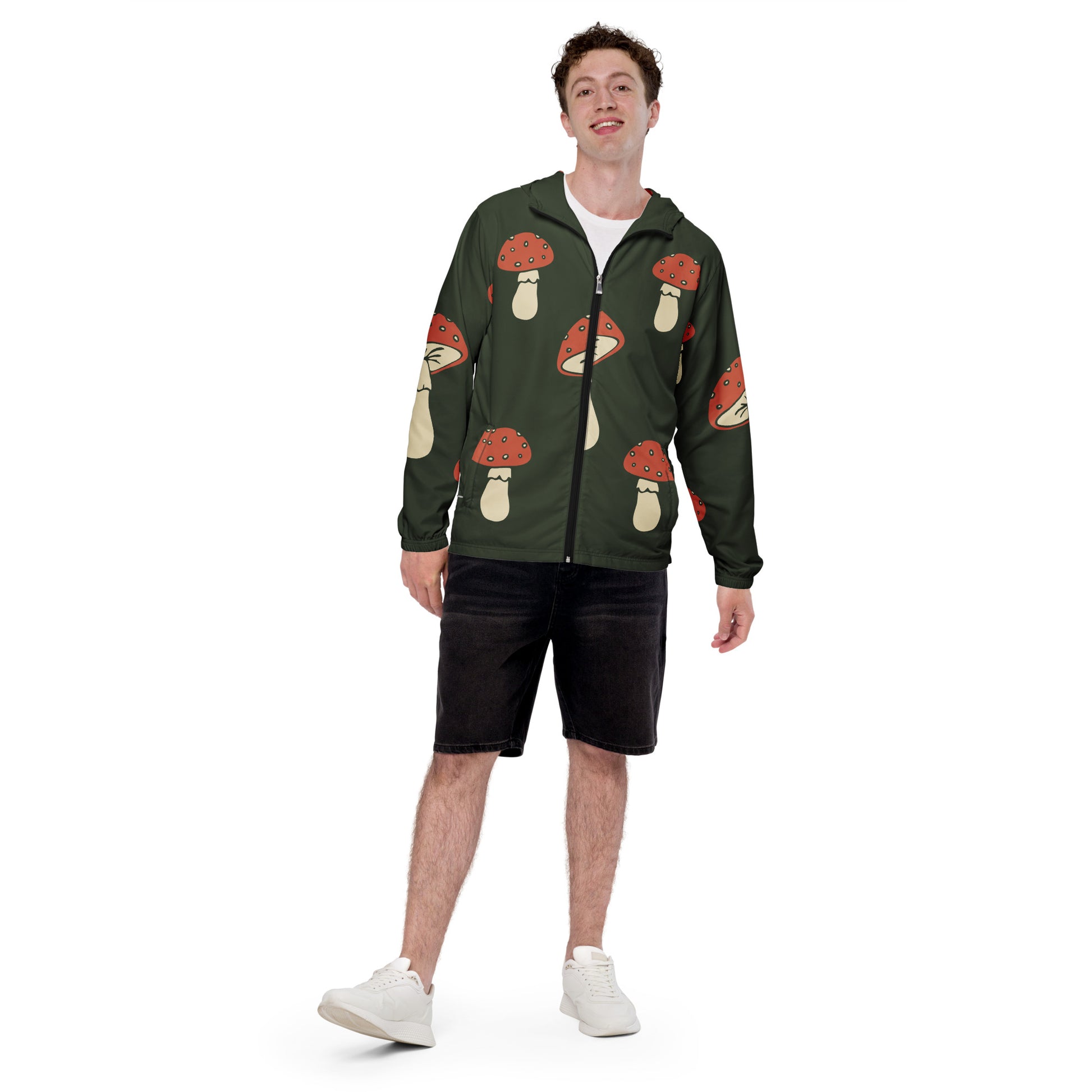 Veste coupe-vent homme vert champignon, Imprimé, à capuche, imperméable et respirante – vue de face