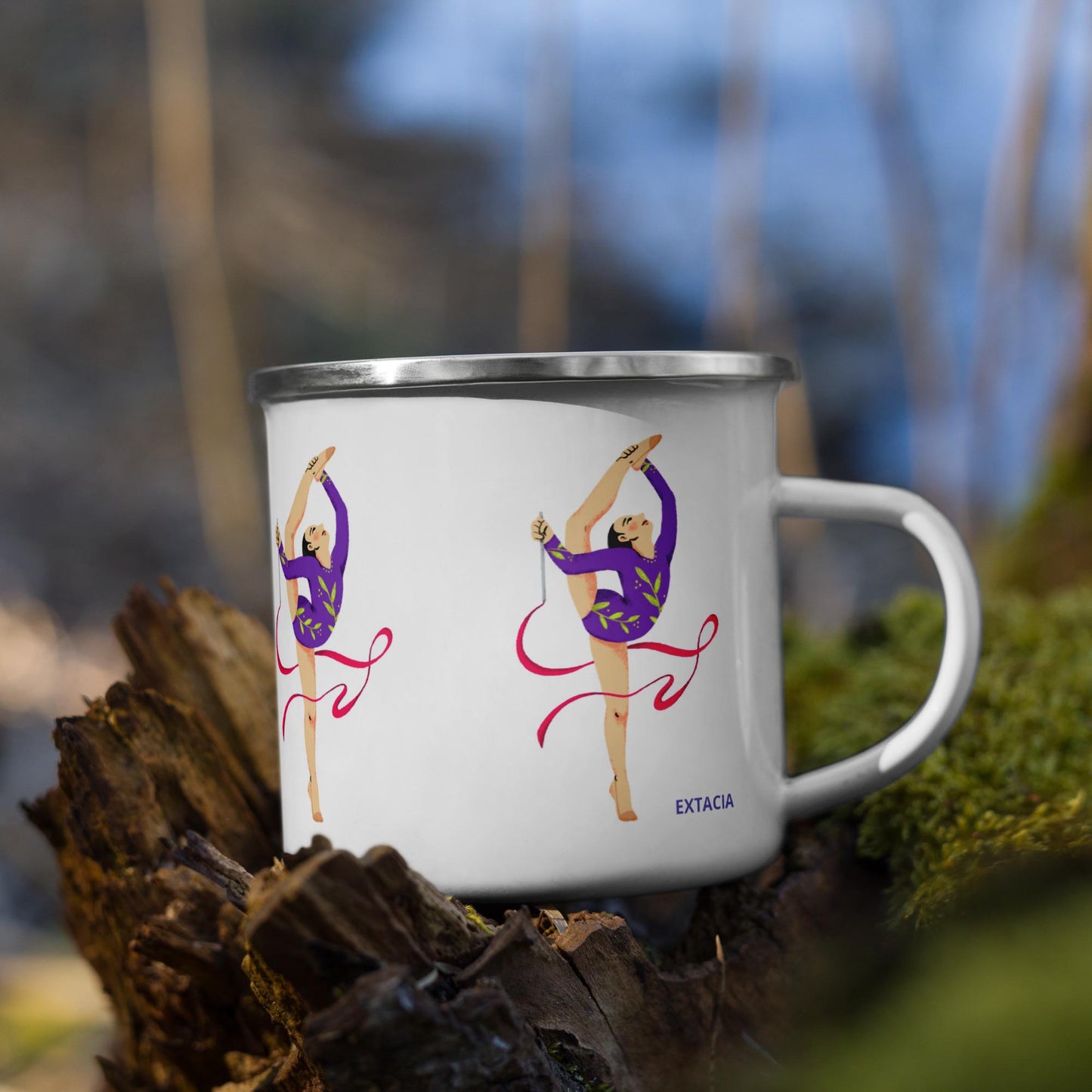 Mug émaillé Blanc Brillant avec anse - Tasse en émail personnalisable - légère, vintage - camping, cadeau, Design Danseuse Gymnaste