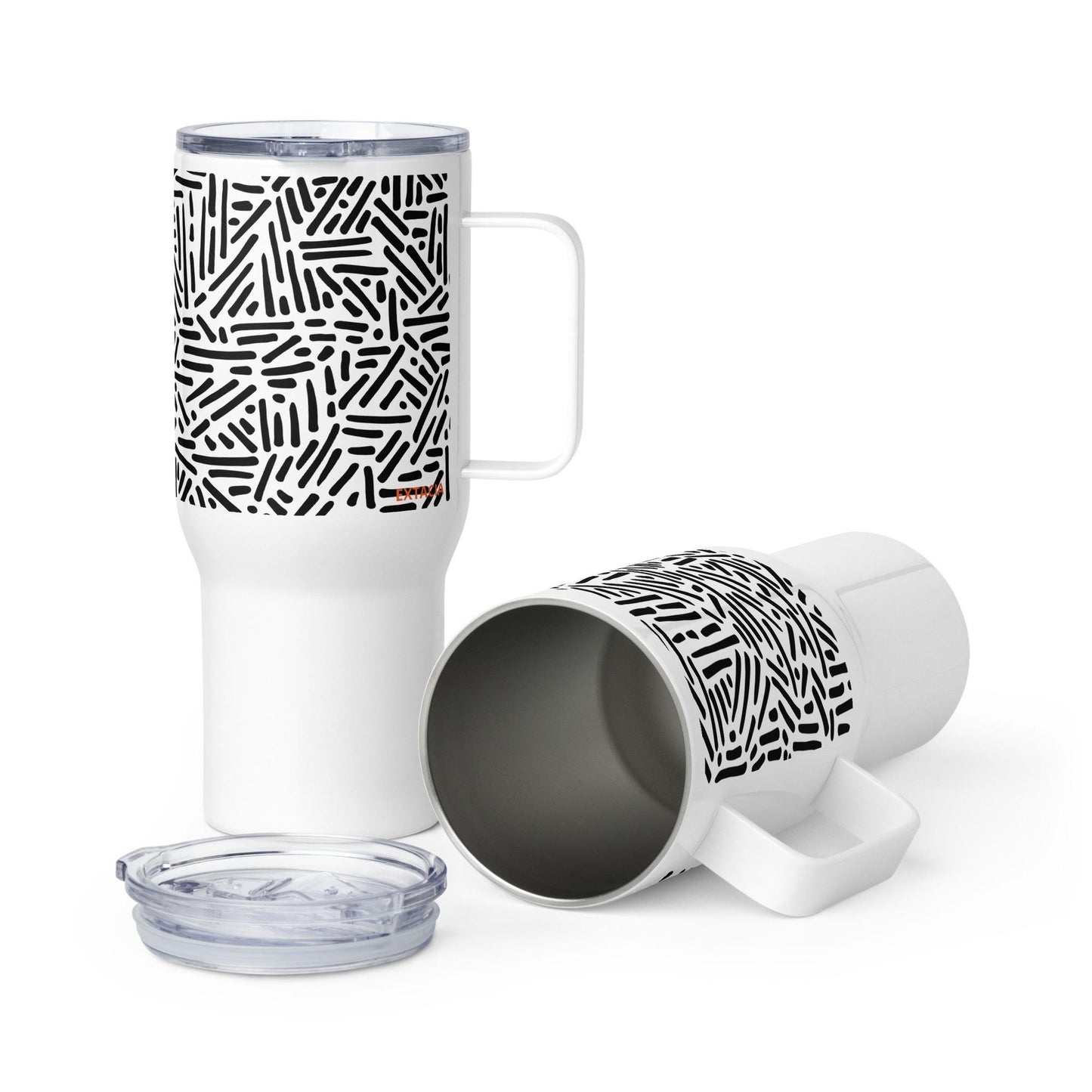 Mug Isotherme Inox - Mug de Voyage Isotherme en Acier Inoxydable avec Anse – Design Graphique - THERMOS, gobelet - Durable, Léger, Étanche