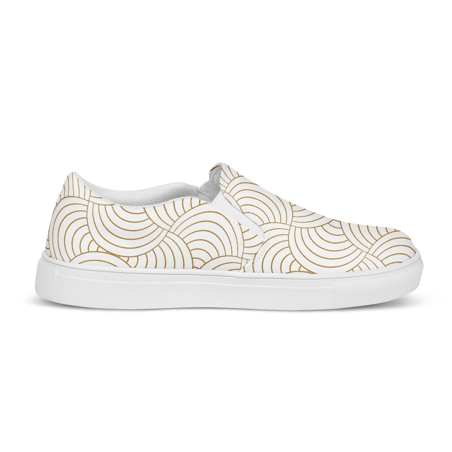 Tennis en toile pour femme - Blanc et Or – Sans lacets, légères et confortables – Graphique