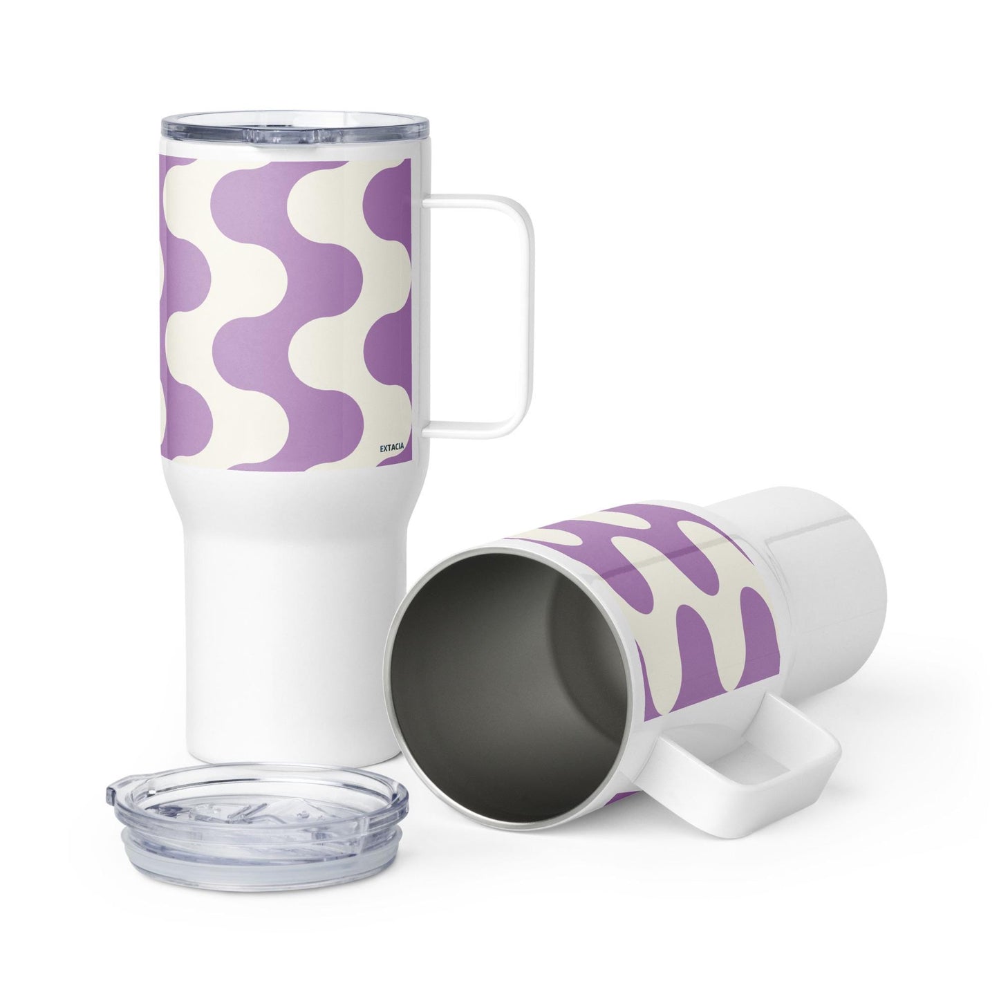 Mug Isotherme Inox - Mug de Voyage Isotherme en Acier Inoxydable avec Anse – Design Graphique - THERMOS, gobelet - Durable, Léger, Étanche
