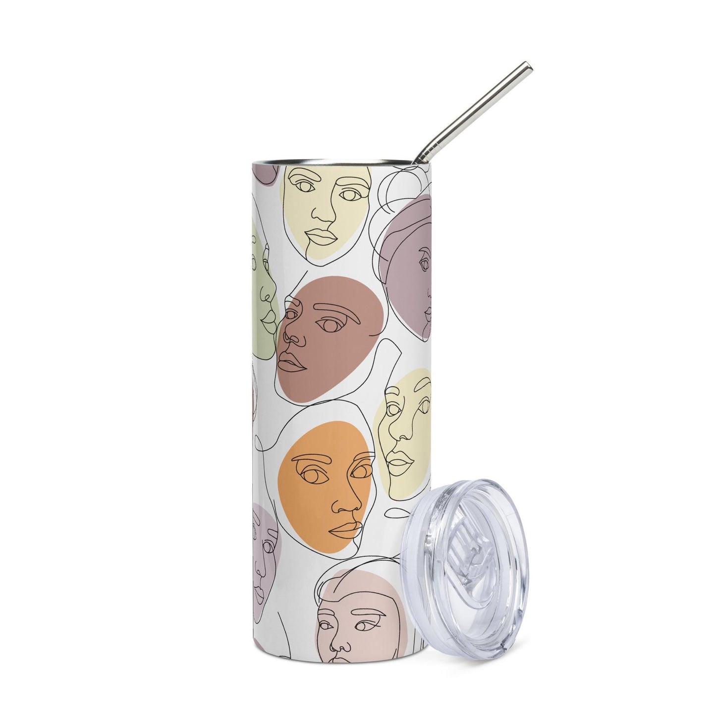 Mug isotherme inox - Design Artistique Visages Féminins Calligraphie - Gobelet en Acier Inoxydable – Mug de Voyage Durable Étanche Élégant