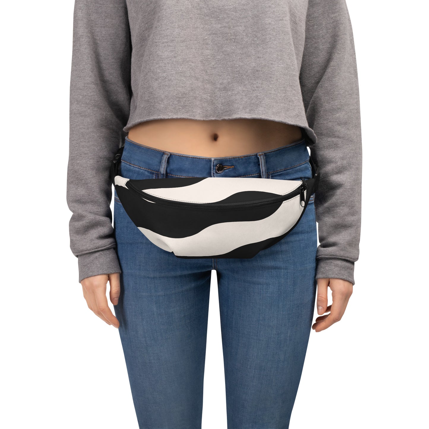 Sac banane minimaliste – Beige & Noir – Sacoche unisexe – Accessoire léger – Graphique