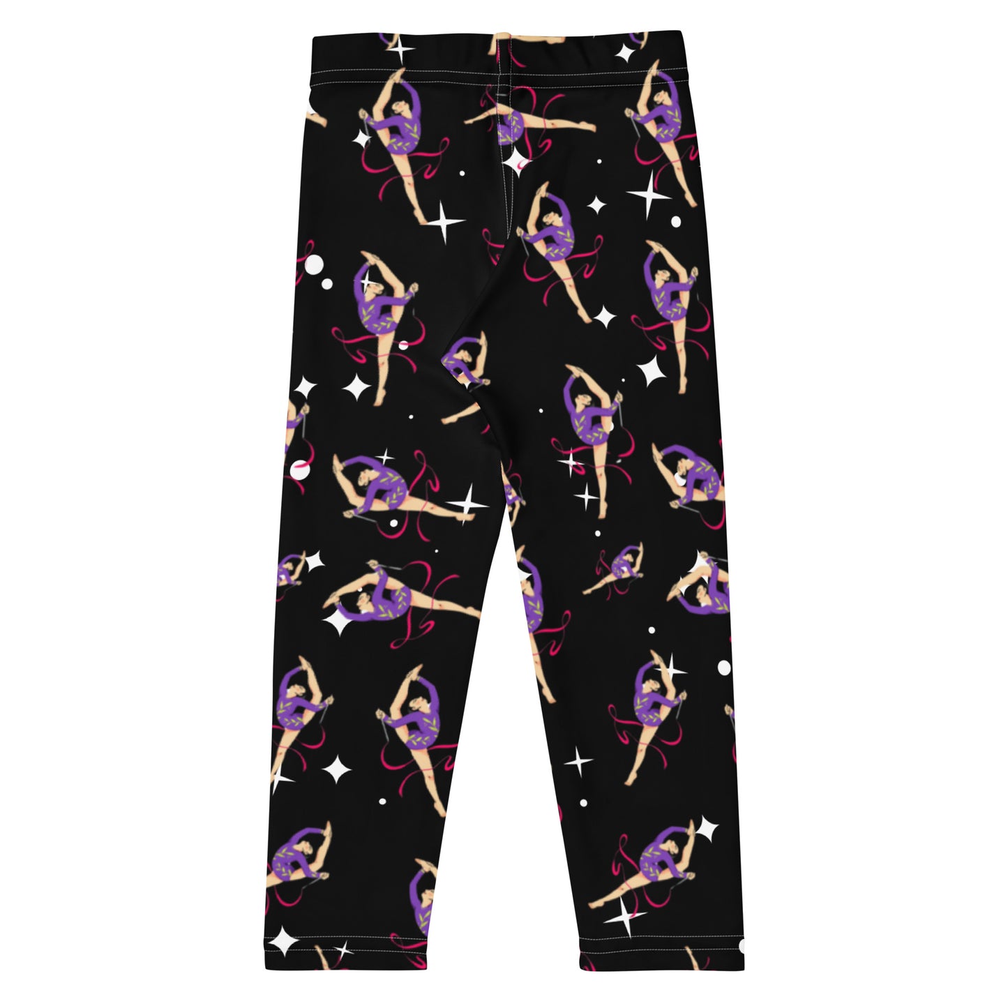 Legging pour petite fille – Noir Etoilé – Doux, extensible, toutes saisons – Motif Gymnaste Danseuse