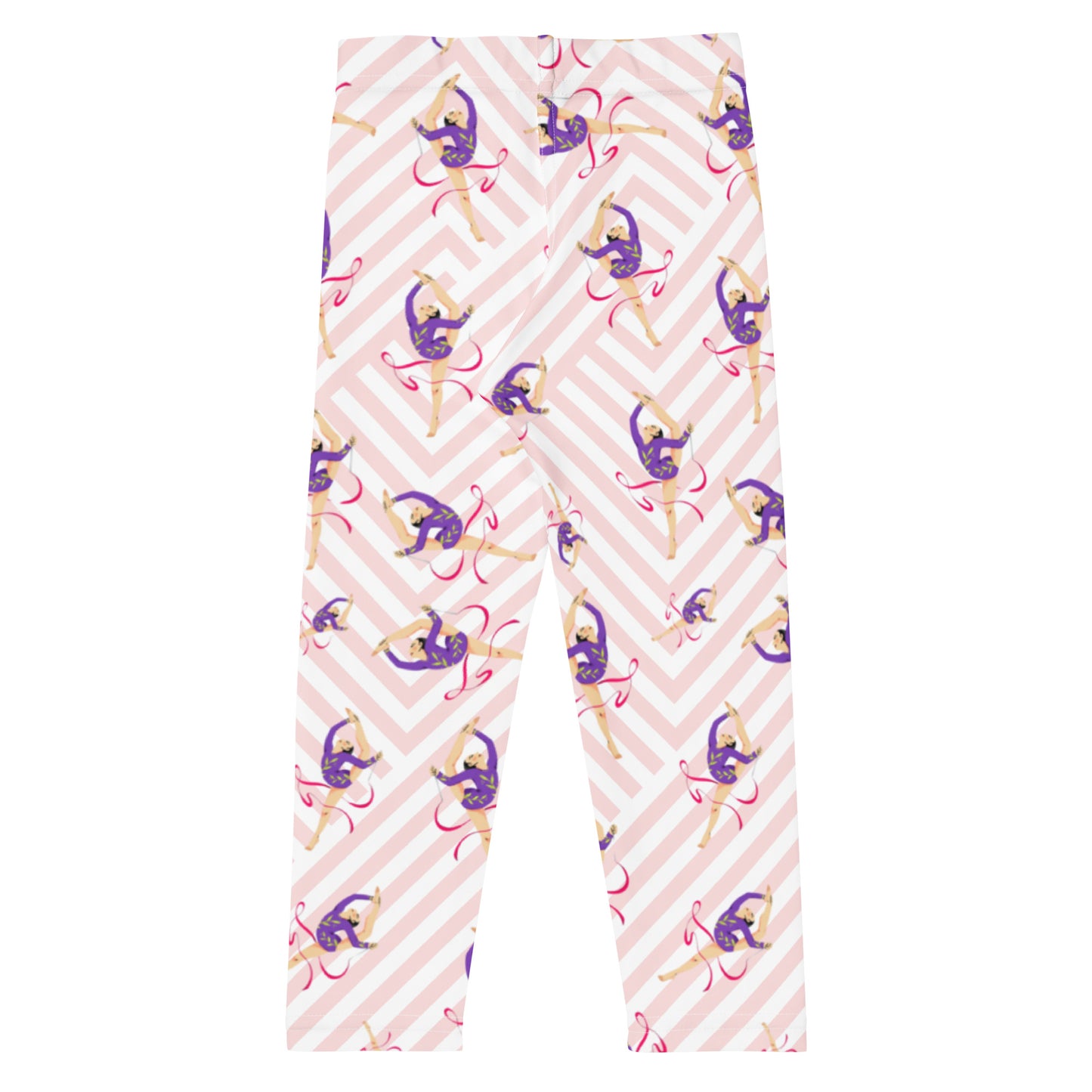 Legging pour petite fille – Blanc & Rose – Doux, extensible, toutes saisons – Motif Gymnaste Danseuse