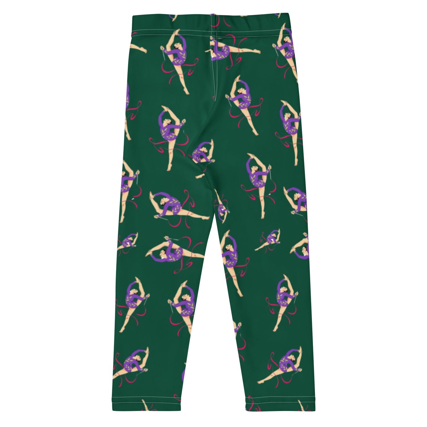 Legging pour petite fille – Vert Sapin – Doux, extensible, toutes saisons – Motif Gymnaste Danseuse