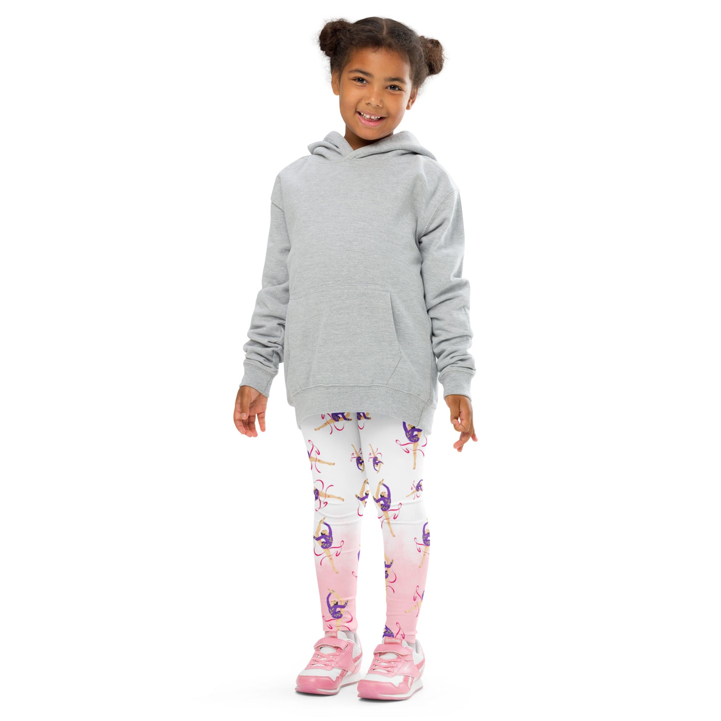 Legging pour petite fille – Dégradé Bleu, Blanc, Rosé – Doux, extensible, toutes saisons – Motif Gymnaste Danseuse