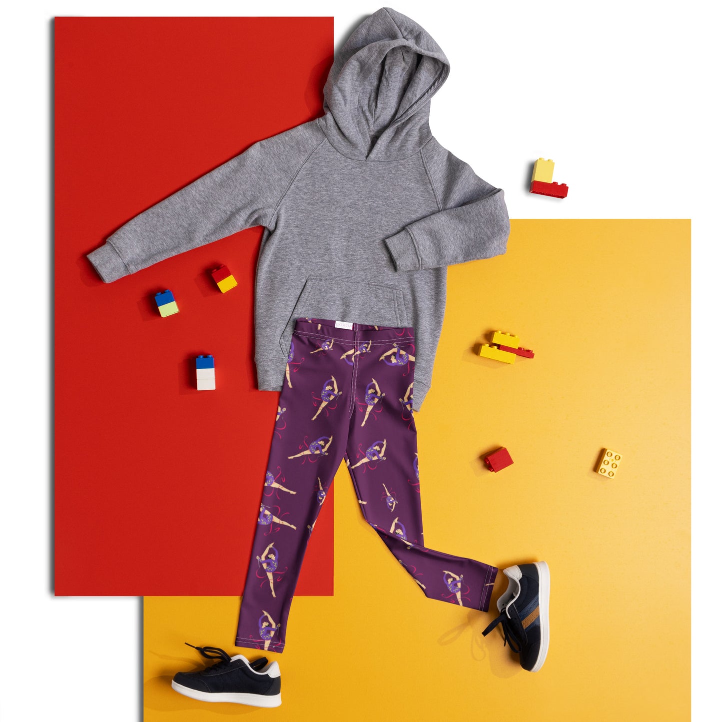 Legging pour petite fille – Mauve – Doux, extensible, toutes saisons – Motif Gymnaste Danseuse