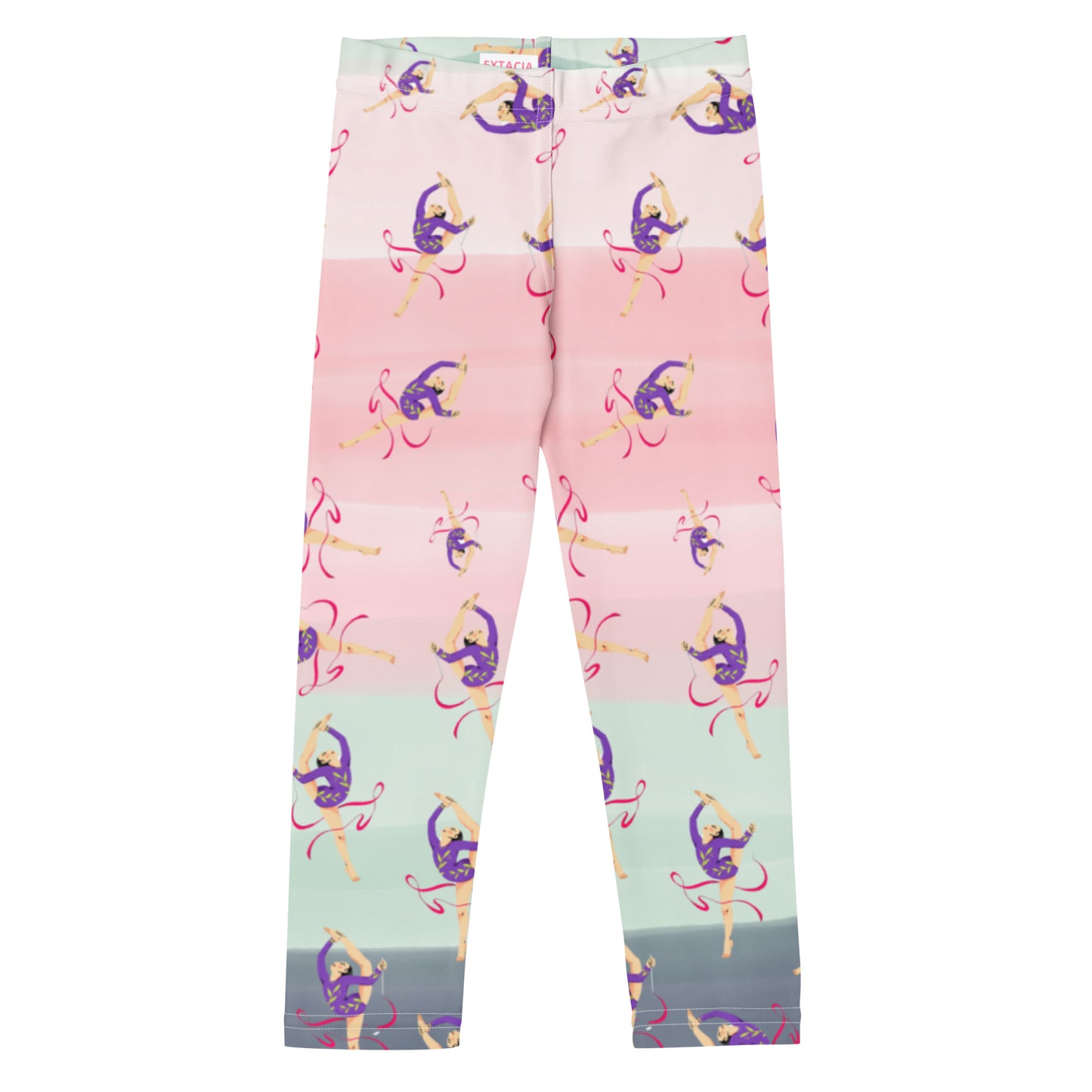 Leggings petite fille – Ourlets et coutures, leggings - dégradé rose kaki - motif gymnaste danseuse 