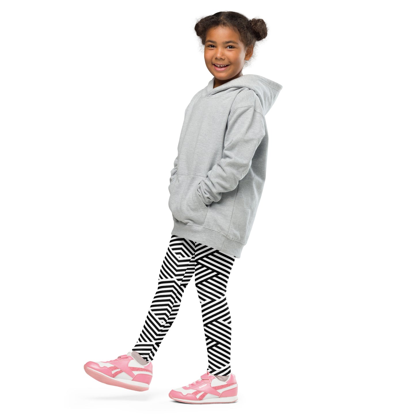 Legging pour petite fille – Blanc & Noir à rayures – Doux, extensible, toutes saisons – Graphique