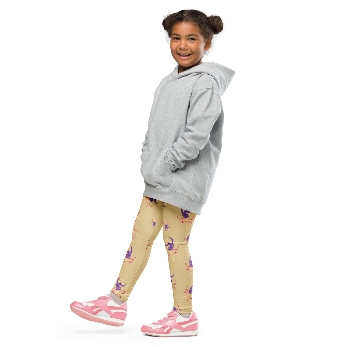 Legging pour petite fille – Jaune Citron – Doux, extensible, toutes saisons – Motif Gymnaste Danseuse