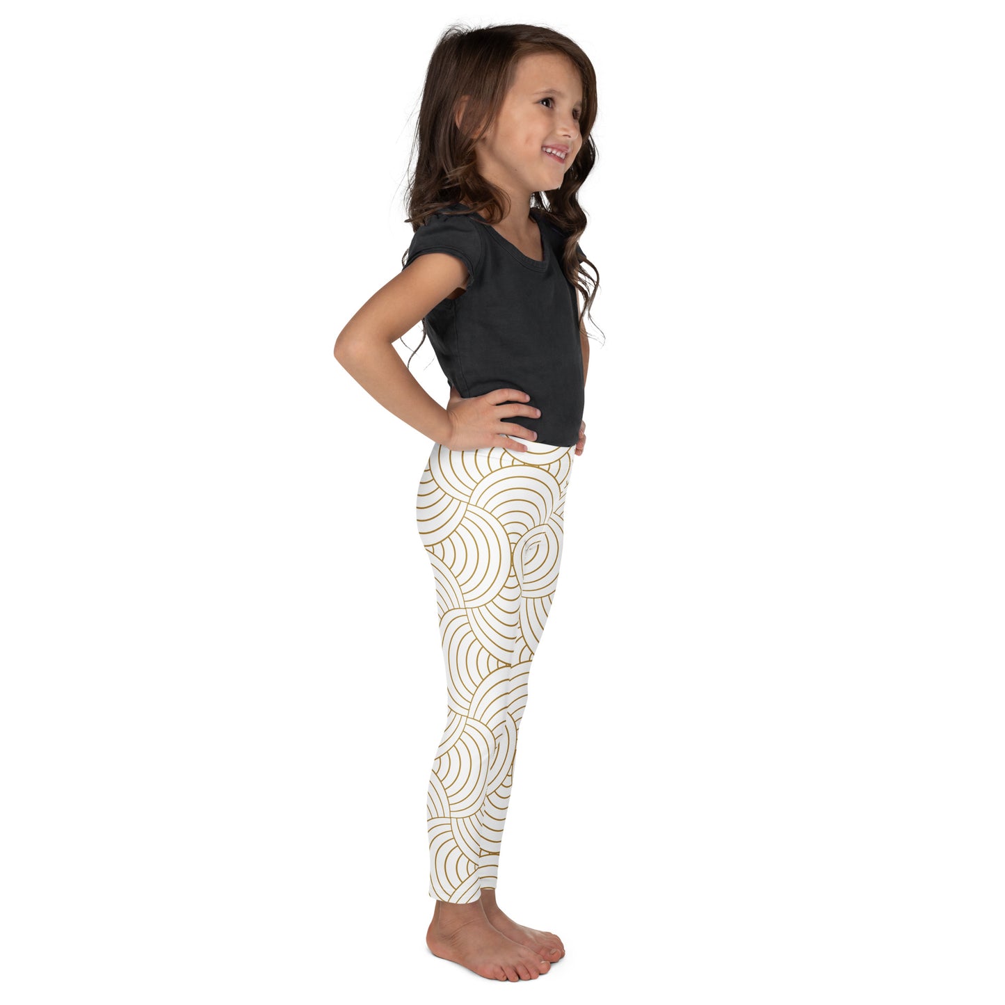 Legging pour petite fille – Blanc & Or – Doux, extensible, toutes saisons – Graphique Minimaliste
