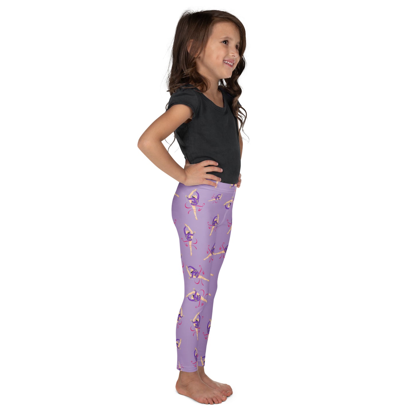 Legging pour petite fille – Lila – Doux, extensible, toutes saisons – Motif Gymnaste Danseuse