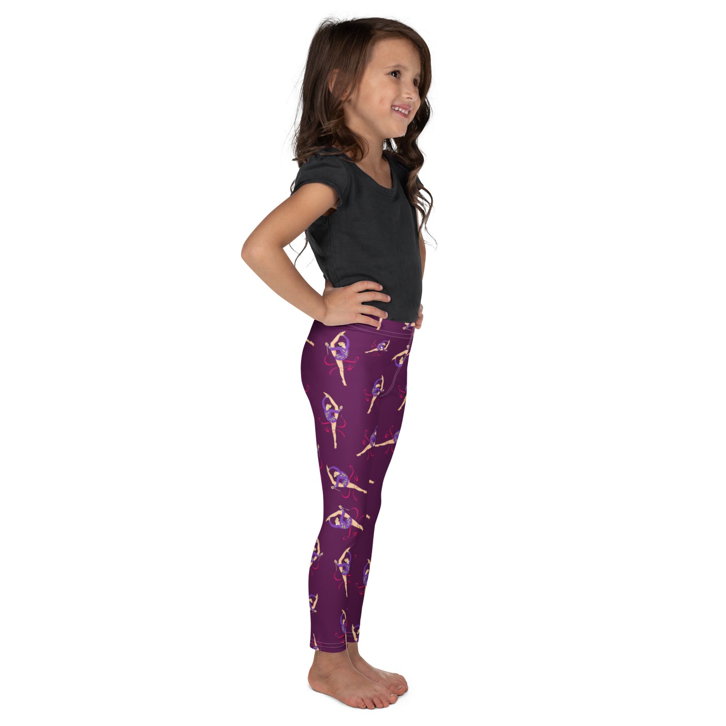 Legging pour petite fille – Mauve – Doux, extensible, toutes saisons – Motif Gymnaste Danseuse