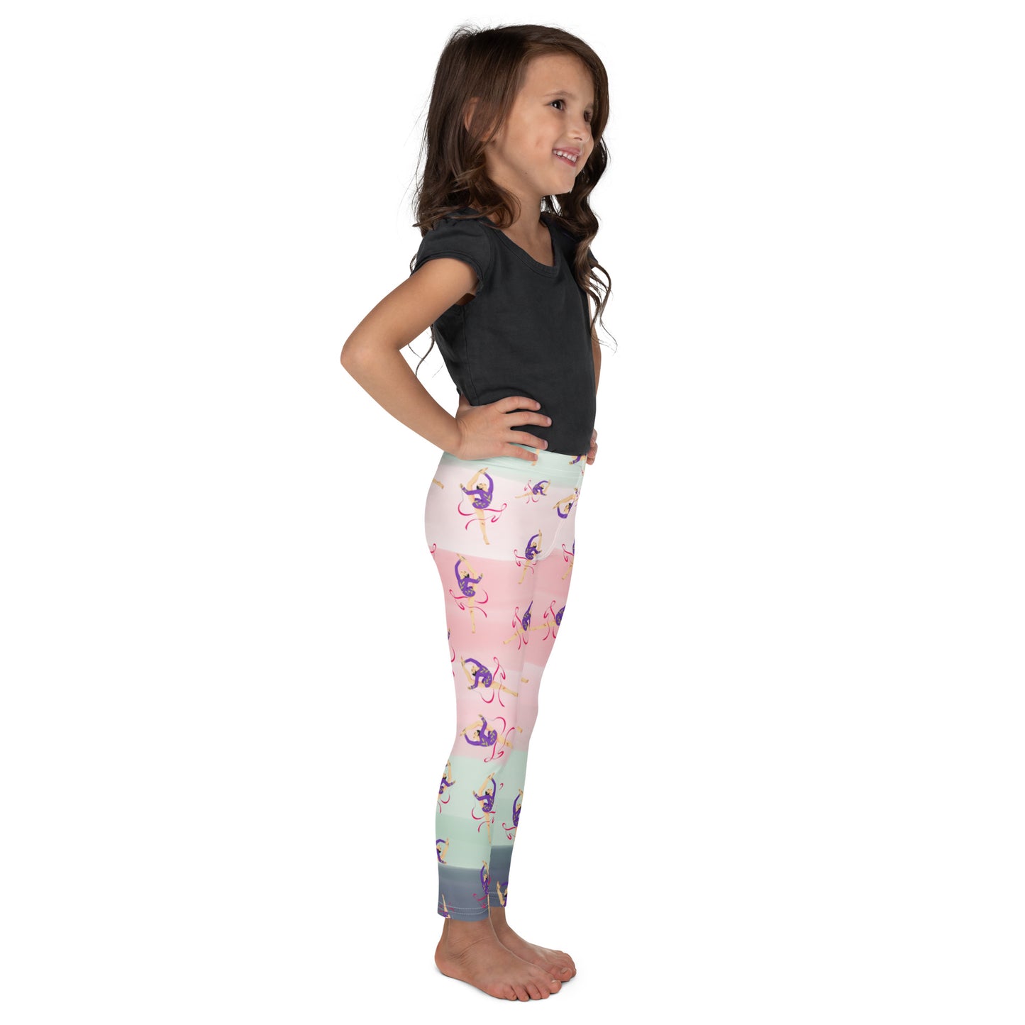 Legging pour petite fille – Dégragé Rose Kaki – Doux, extensible, toutes saisons – Motif Gymnaste Danseuse