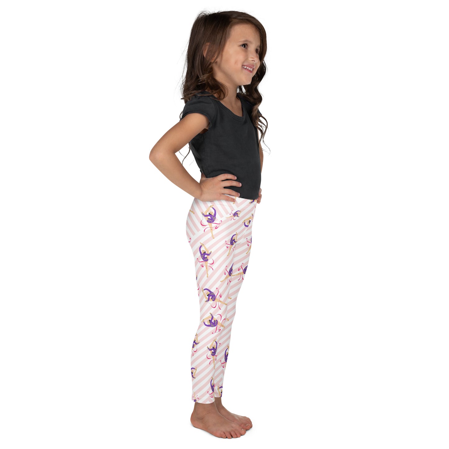 Legging pour petite fille – Blanc & Rose – Doux, extensible, toutes saisons – Motif Gymnaste Danseuse