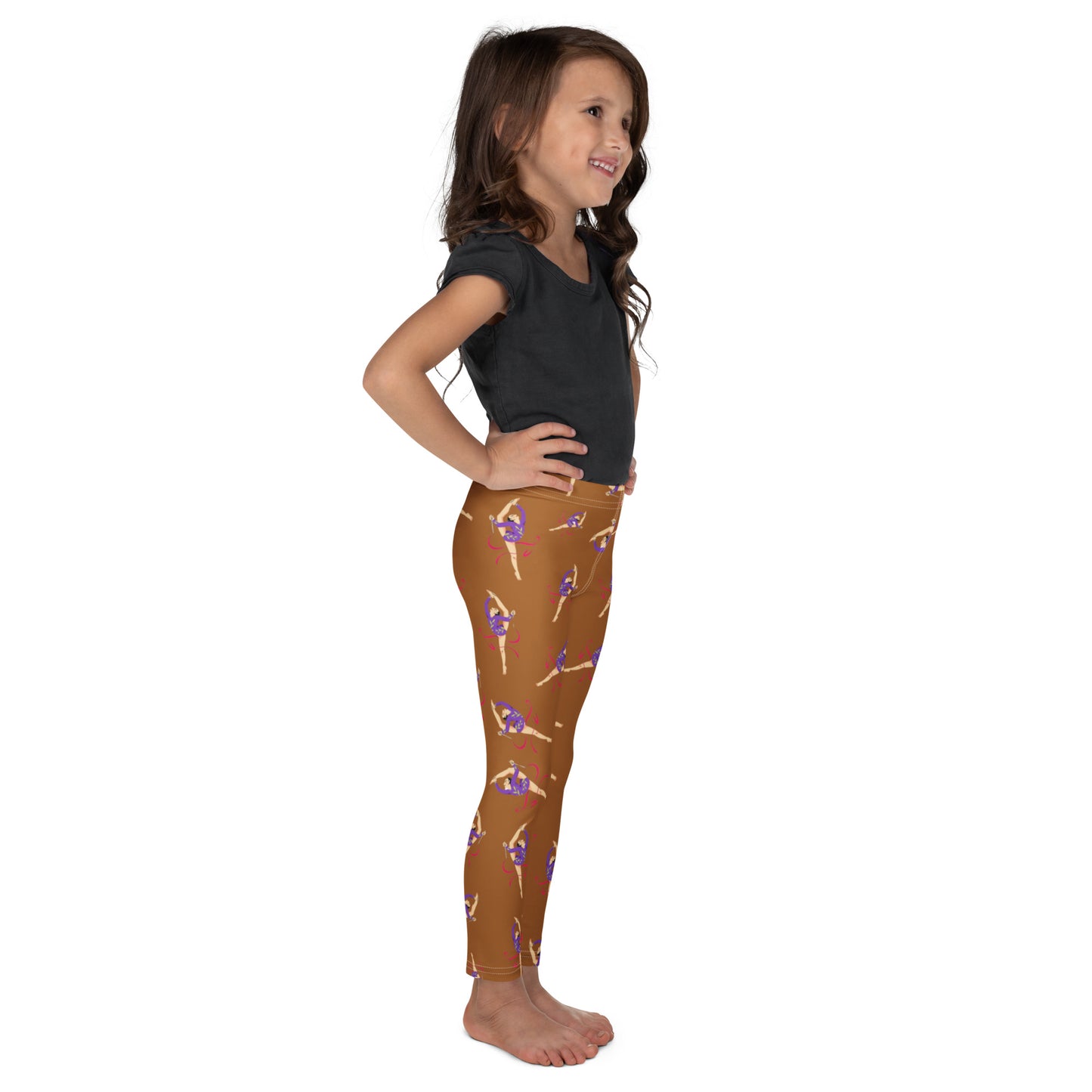 Legging pour petite fille – Caramel – Doux, extensible, toutes saisons – Motif Gymnaste Danseuse