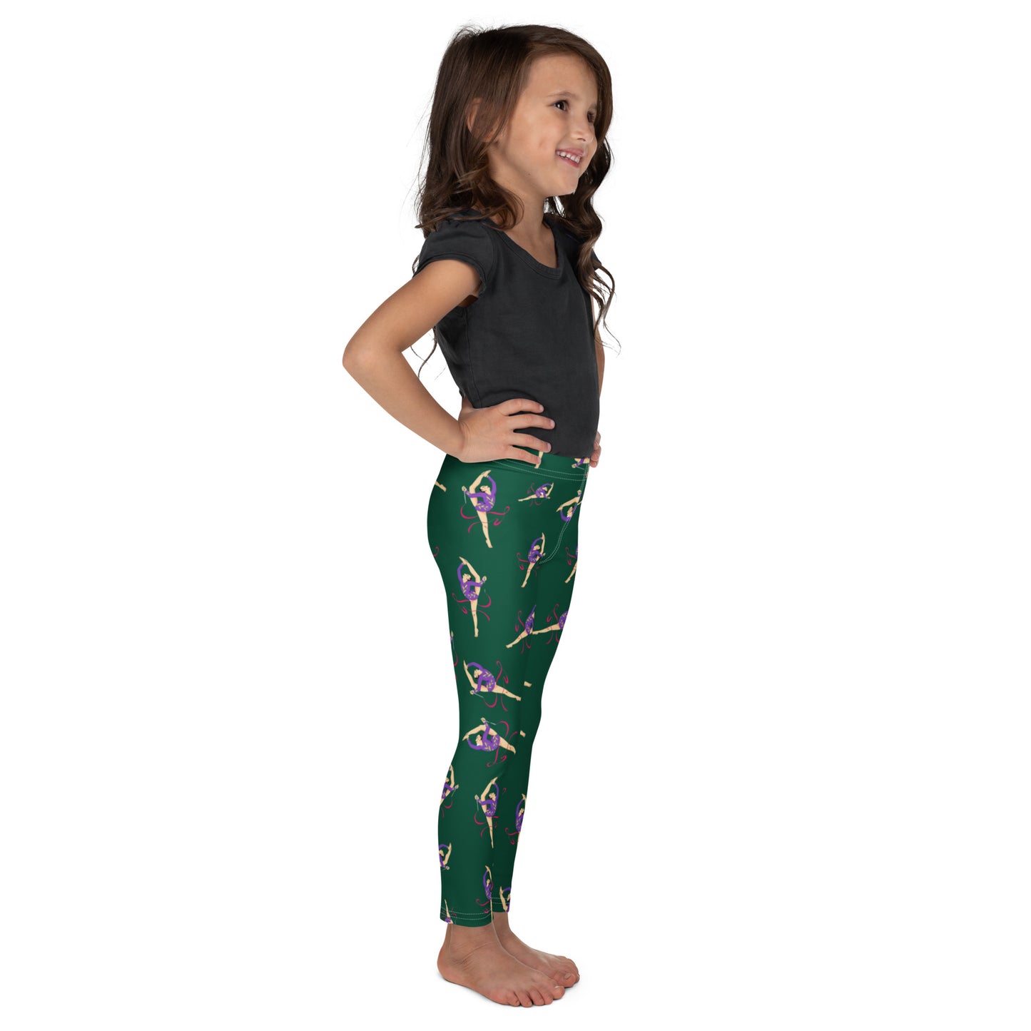 Legging pour petite fille – Vert Sapin – Doux, extensible, toutes saisons – Motif Gymnaste Danseuse