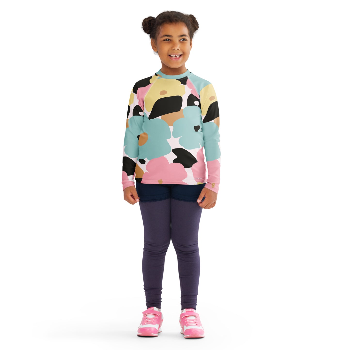Rash guard pour petite fille – Fleuri, Pastel – Compression légère, séchage rapide – Minimaliste