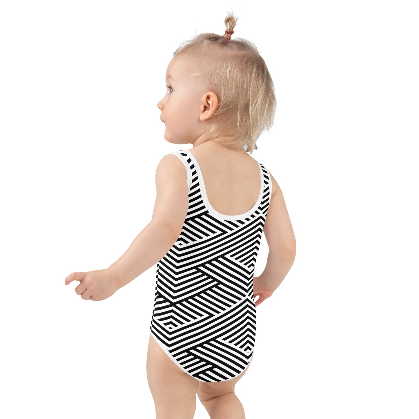 Maillot de bain 1 pièce pour petite fille – Blanc & Noir – Confort, maintien & séchage rapide – Graphique
