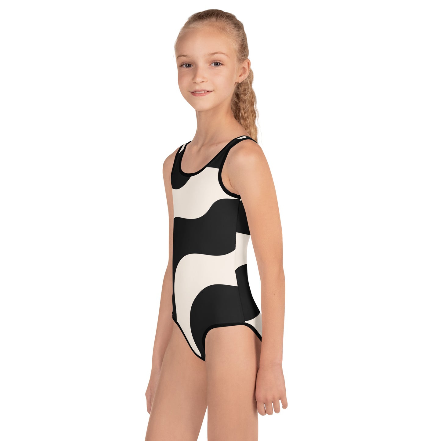 Maillot de bain 1 pièce pour petite fille – Beige & Noir – Confort, maintien & séchage rapide – Graphique