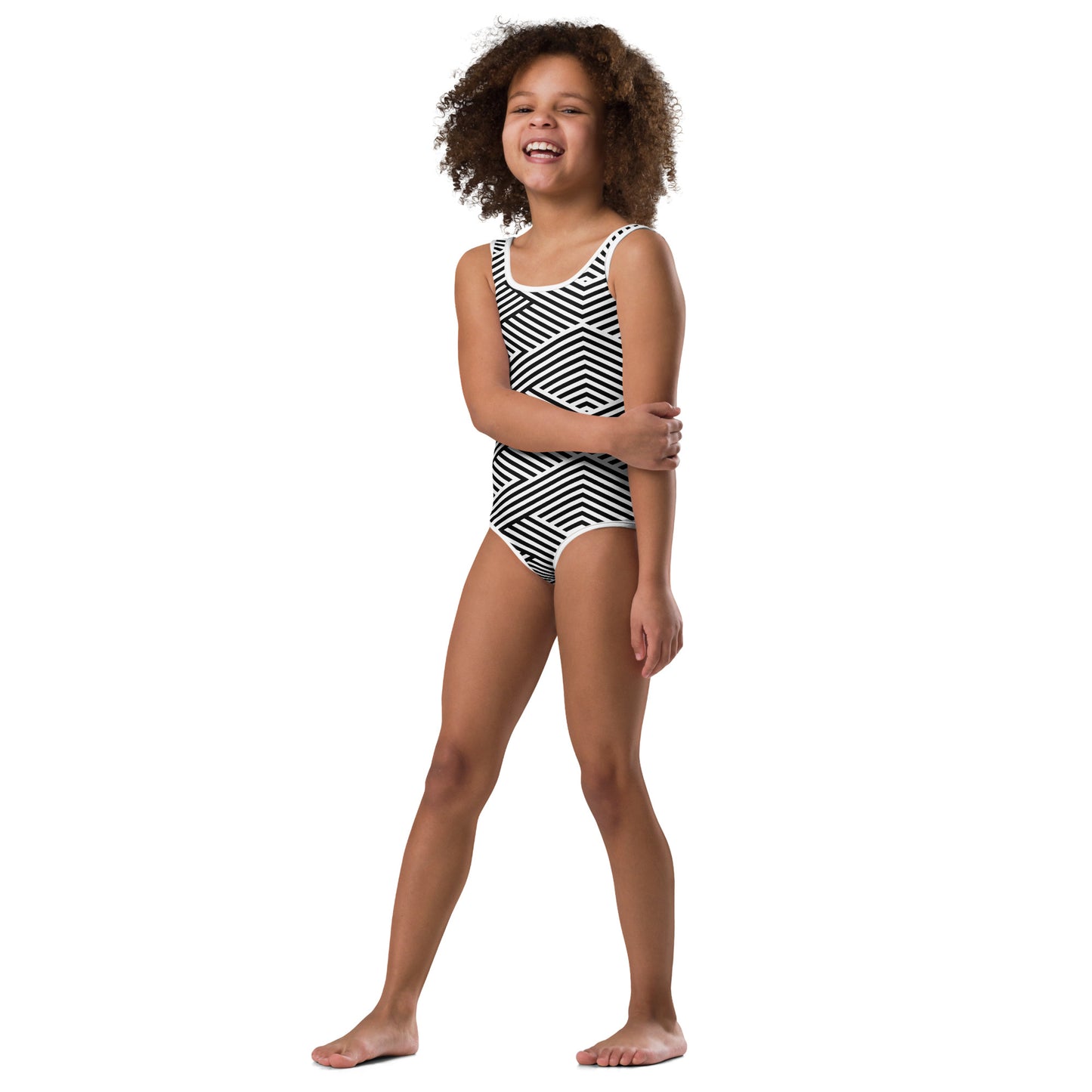 Maillot de bain 1 pièce pour petite fille – Blanc & Noir – Confort, maintien & séchage rapide – Graphique