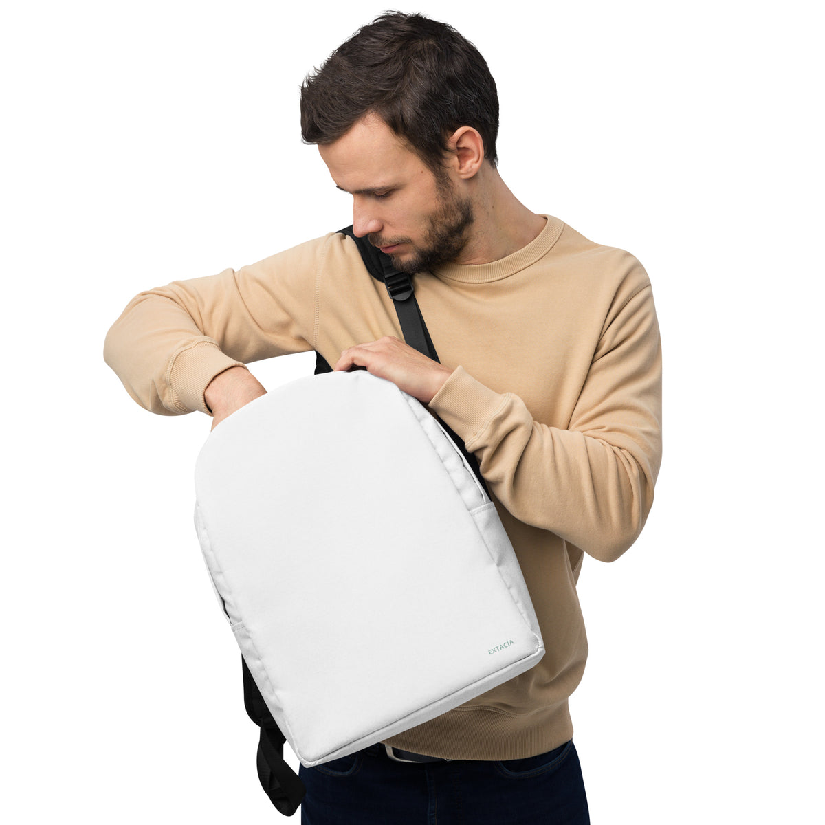 Sac à dos minimaliste – Blanc – 20 L, résistant à l’eau et poche arrière cachée