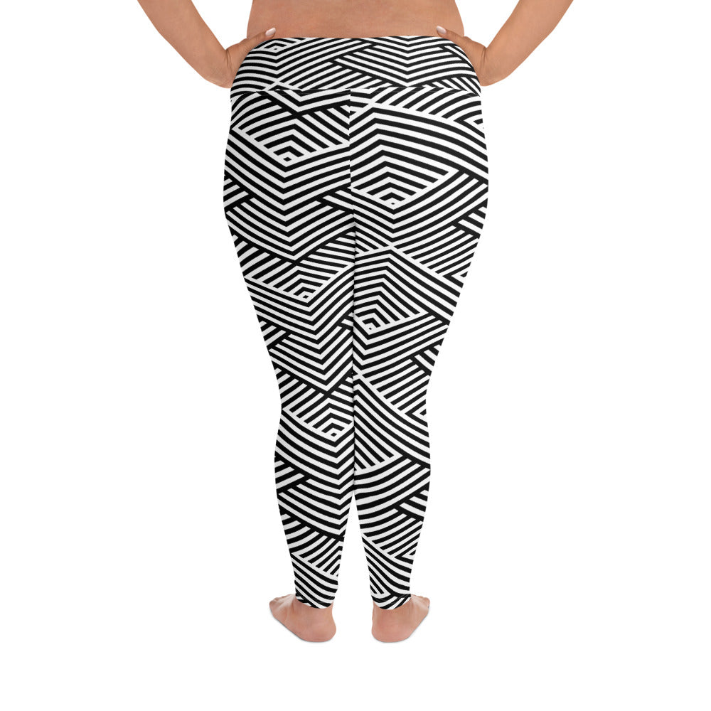 Legging grande taille pour femme – Blanc & Noir – Stretch, taille haute, séchage rapide - Graphique