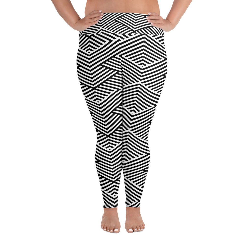 Legging grande taille pour femme – Blanc & Noir – Stretch, taille haute, séchage rapide - Graphique