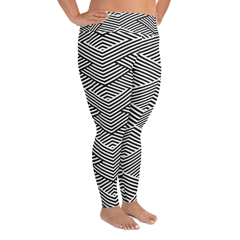 Legging grande taille pour femme – Blanc & Noir – Stretch, taille haute, séchage rapide - Graphique