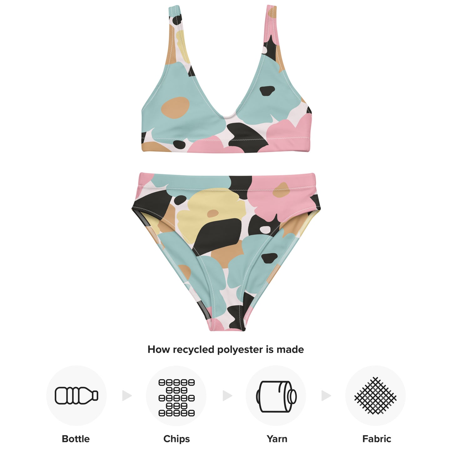 Gros plan bords et coutures, bikini brassière, taille haute - fleuri, pastel - style minimaliste