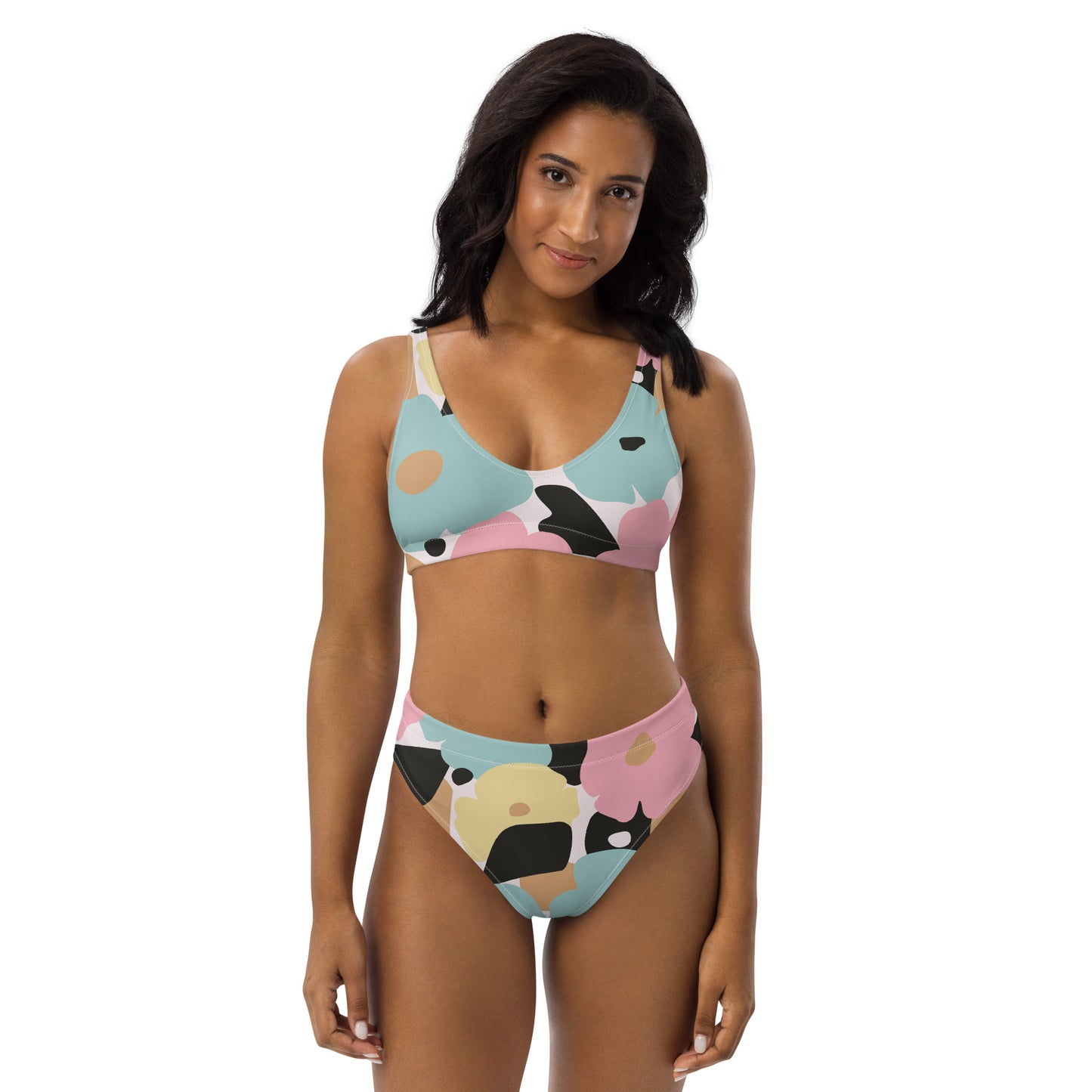 Bikini pour femme - Fleuri, Pastel – Deux pièces, éco-responsable, haut brassière & bas taille haute