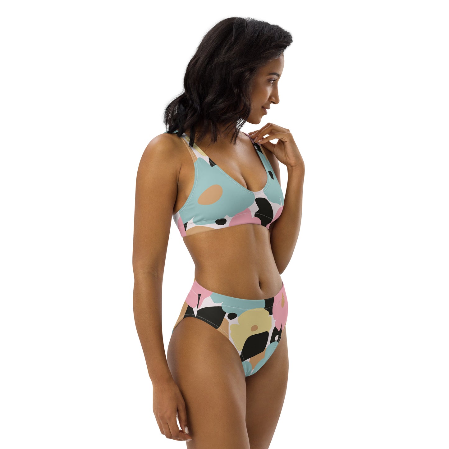 Bikini pour femme - Fleuri, Pastel – Deux pièces, éco-responsable, haut brassière & bas taille haute