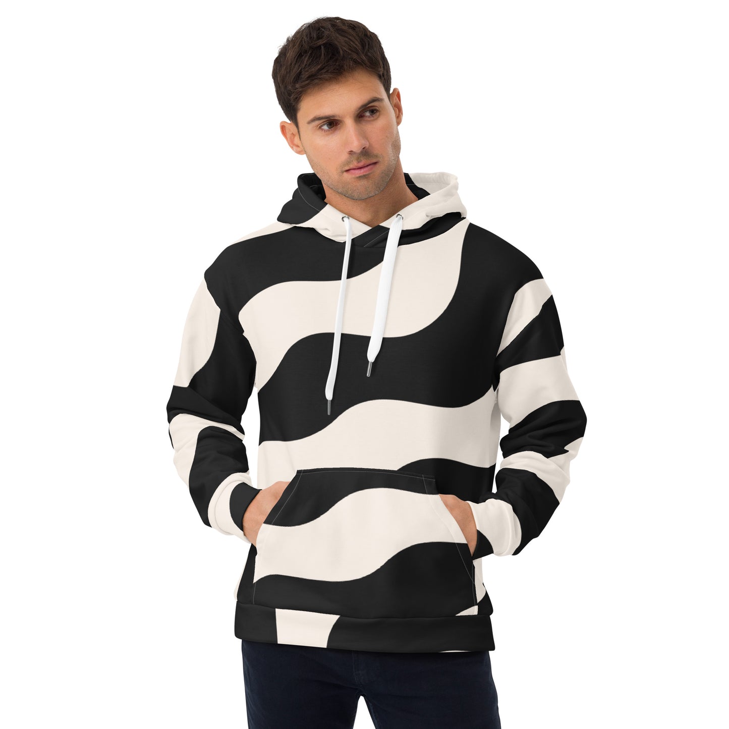 Sweat à capuche pour homme - Beige & Noir – Confort durable, matière recyclée – Graphique Minimaliste