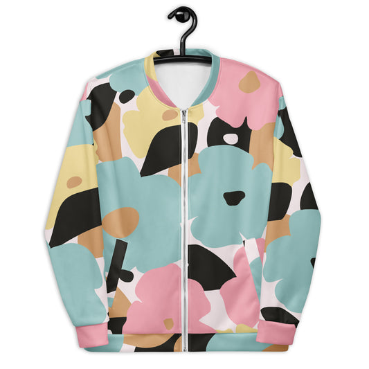 Veste bombardier pour femme – Fleuri, Pastel – Zippée, légère et confortable – Minimaliste