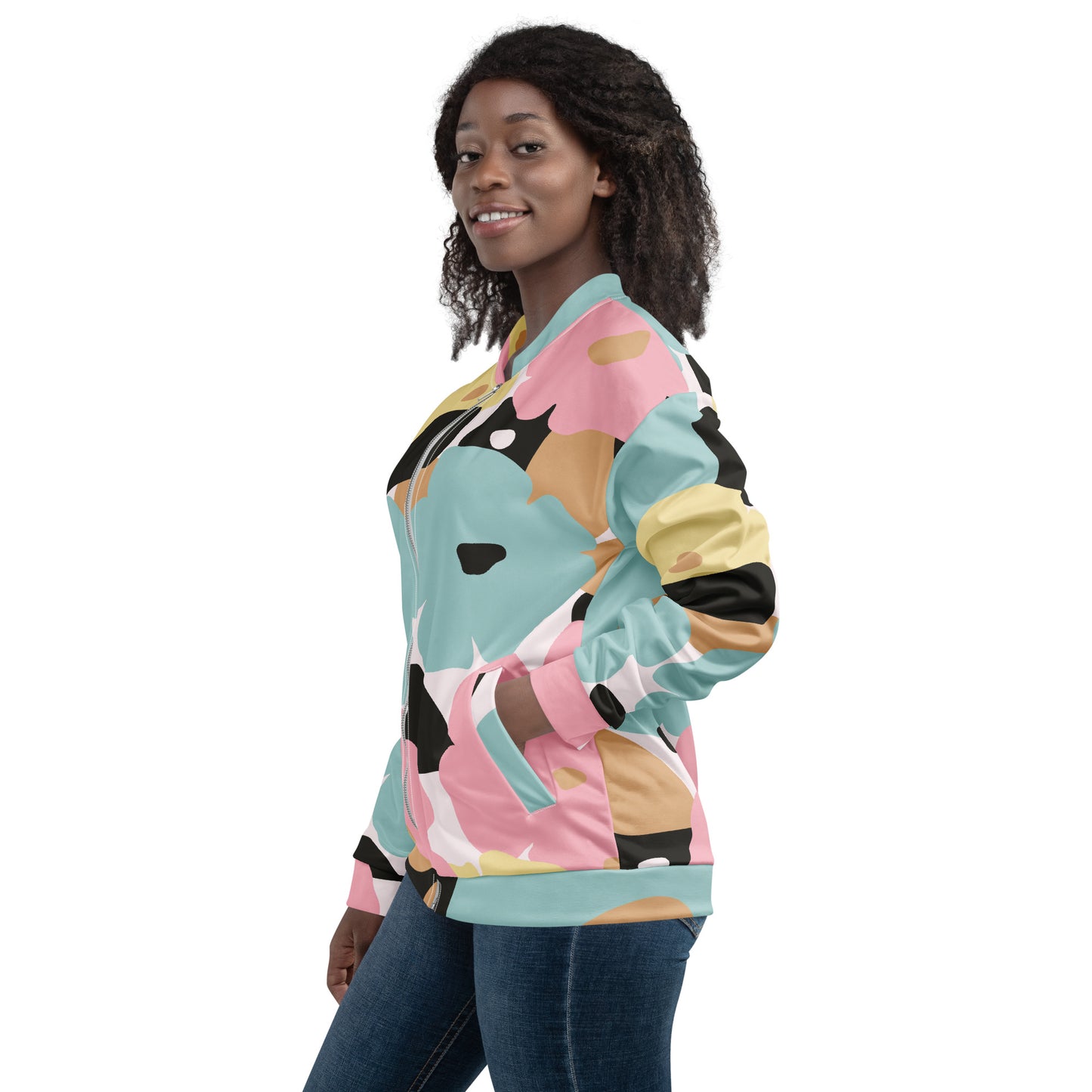 Veste bombardier pour femme - Fleuri, Pastel – Zippée, légère et confortable – Minimaliste