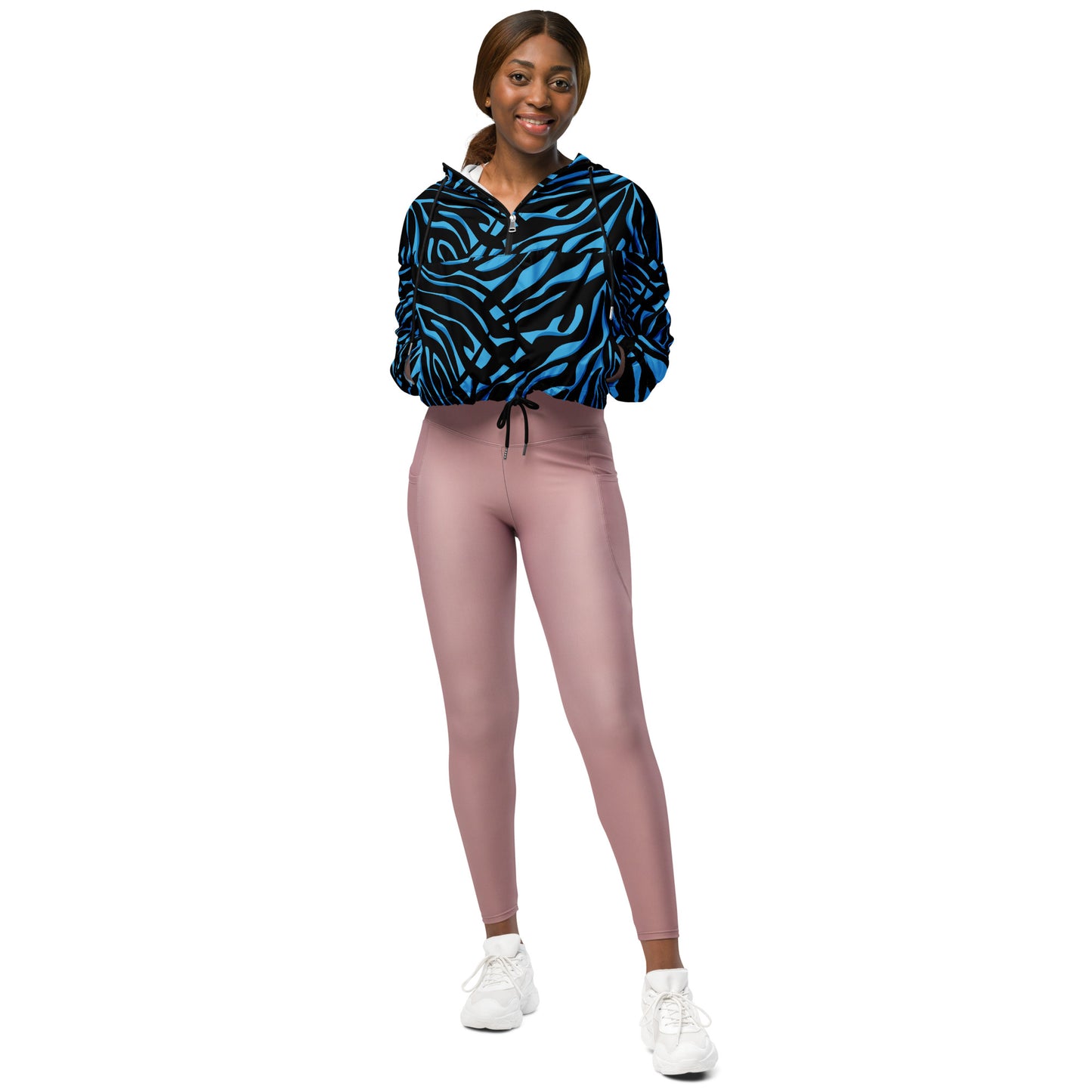 Veste coupe-vent pour femme courte - Bleu et Noir – Crop top imperméable, respirant, Imprimé Animal