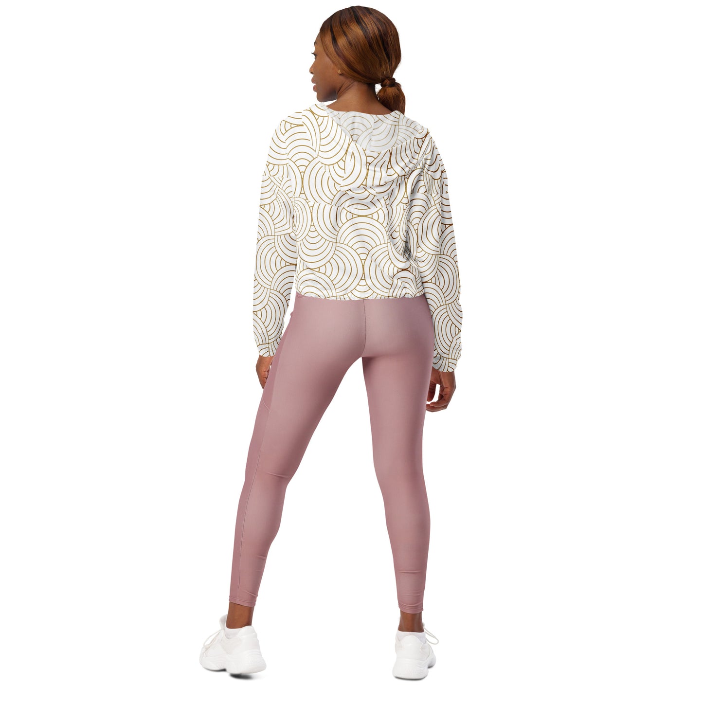 Veste coupe-vent pour femme courte - Blanc et Or – Crop top imperméable et respirant – Graphique