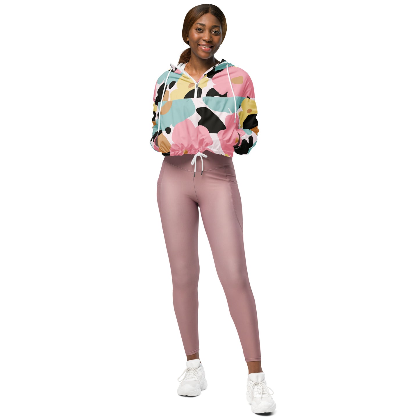 Veste coupe-vent pour femme courte - Fleuri Pastel – Crop top imperméable et respirant – Minimaliste