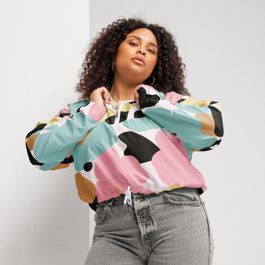 Veste coupe-vent pour femme courte - Fleuri Pastel – Crop top imperméable et respirant – Minimaliste