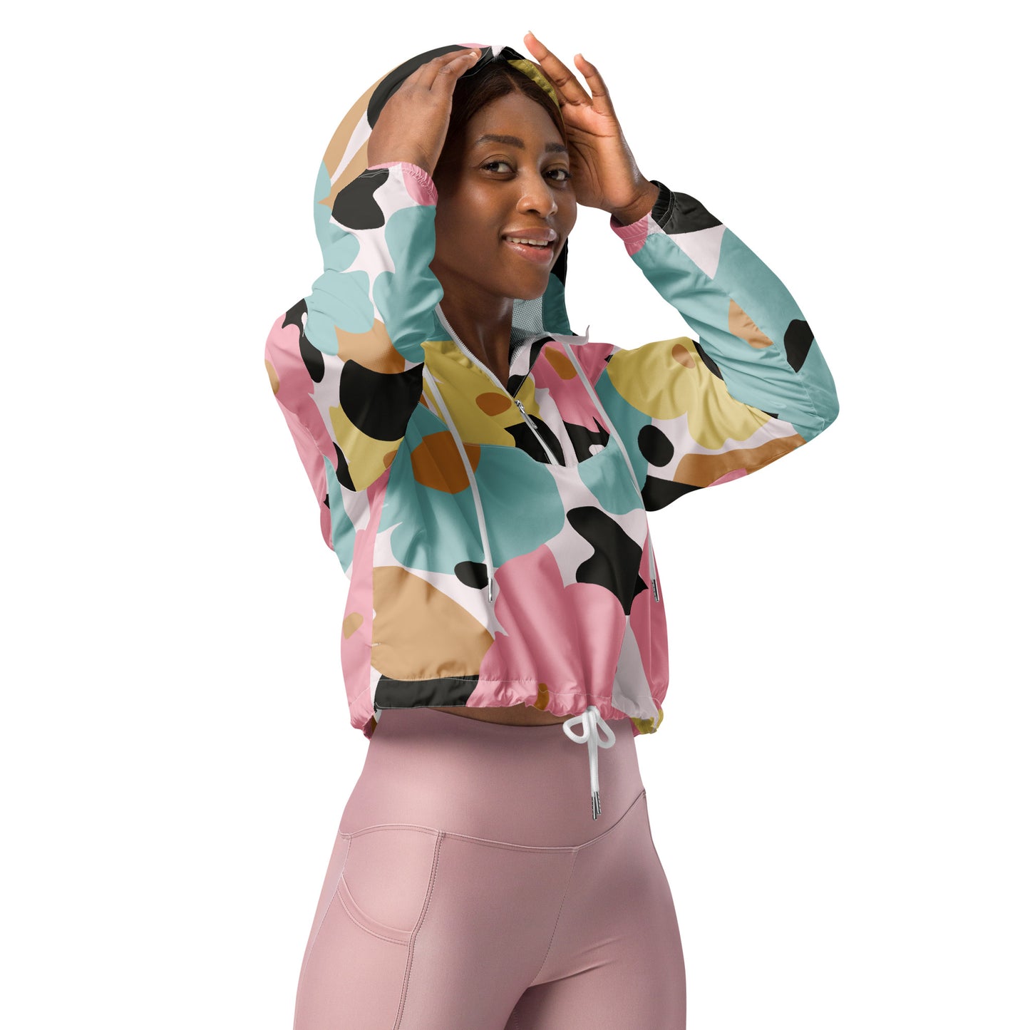 Veste coupe-vent pour femme courte - Fleuri Pastel – Crop top imperméable et respirant – Minimaliste