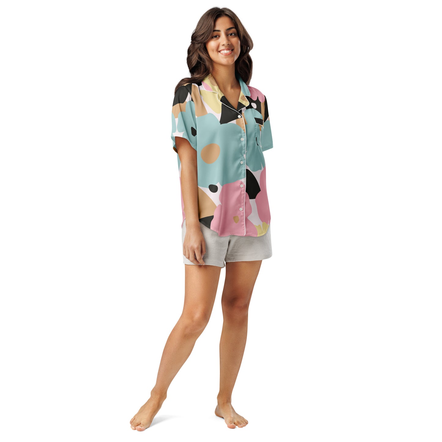 Chemisier de pyjama pour femme - Fleuri, Pastel – Manches courtes - Léger, doux et confortable