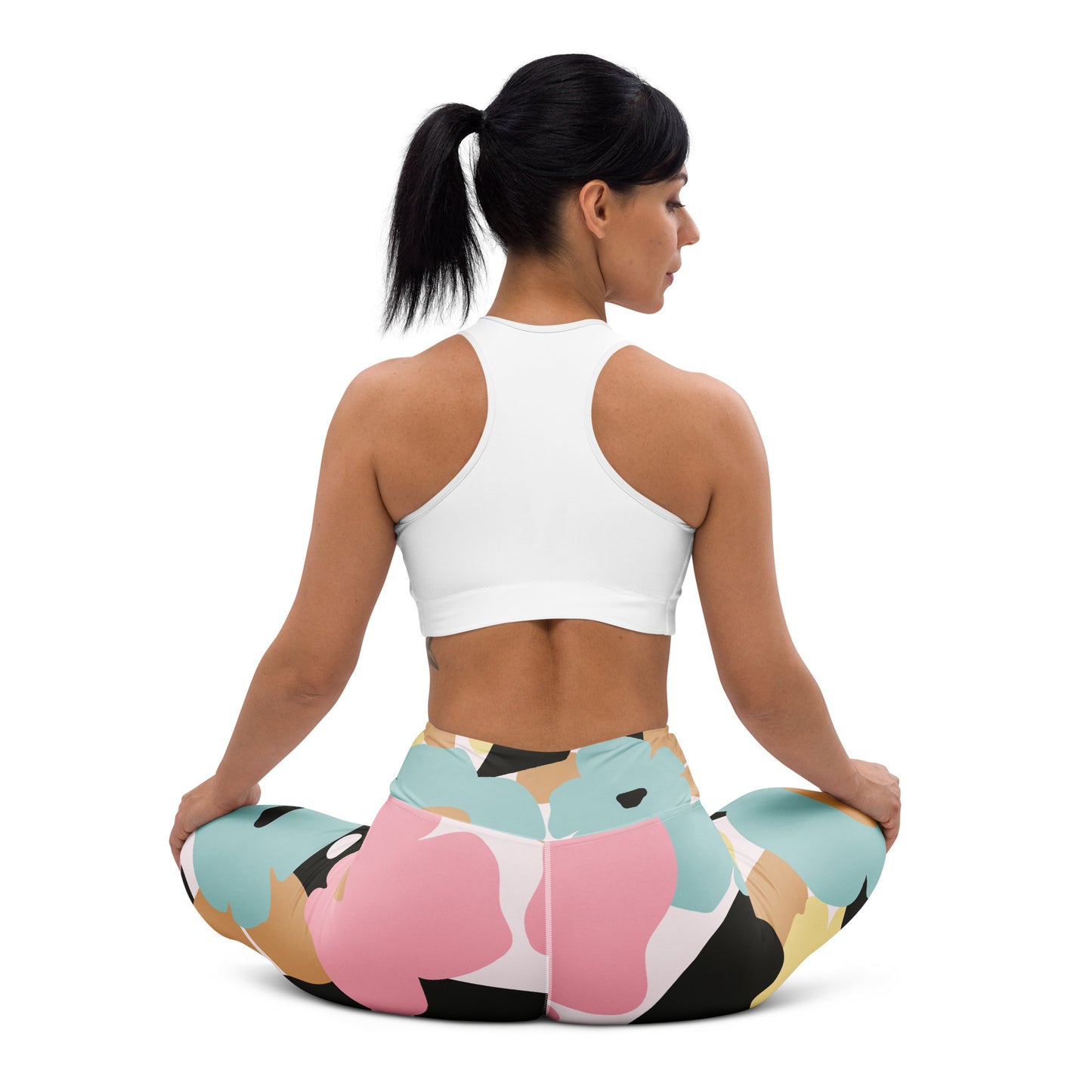 Legging de yoga pour femme – Fleuri, Pastel – Stretch, taille haute, séchage rapide – Minimaliste