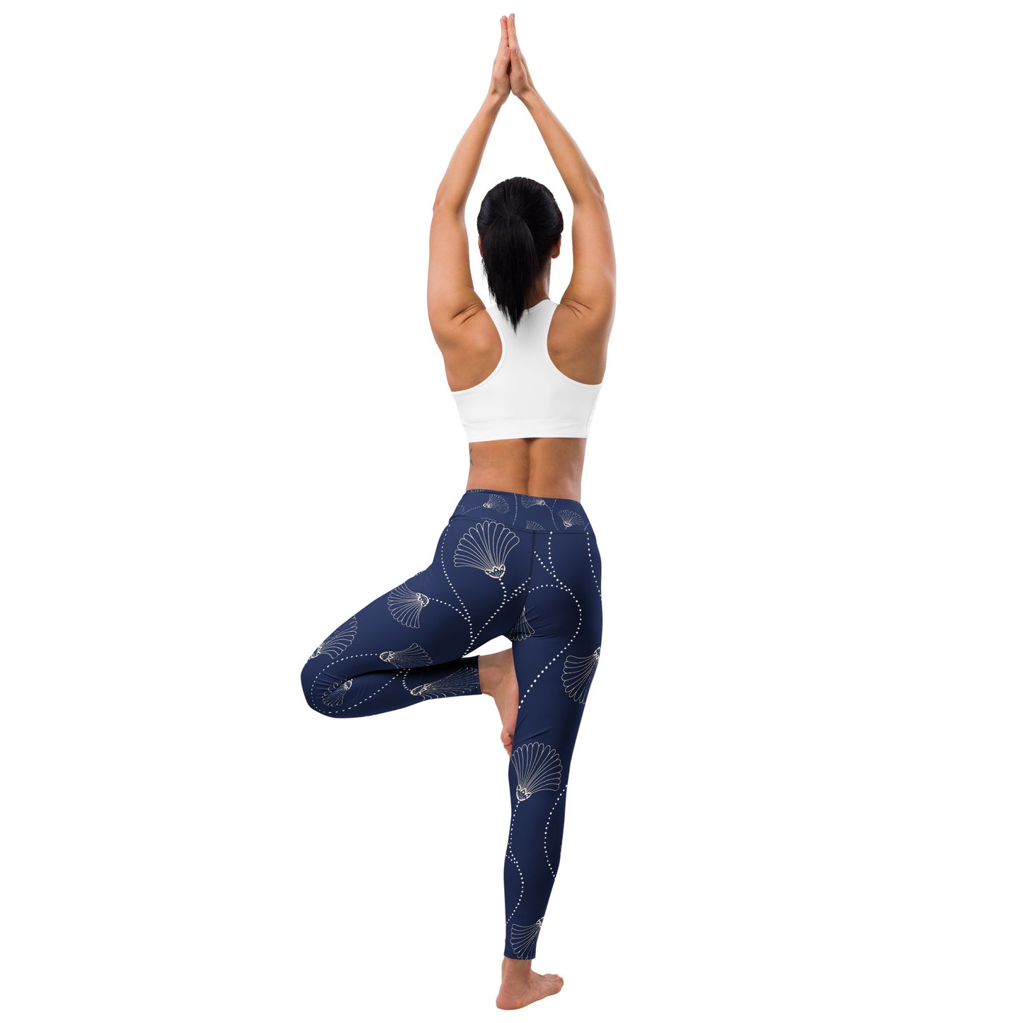 Legging de yoga pour femme – Bleu, Fleuri – Stretch, taille haute, séchage rapide – Minimaliste