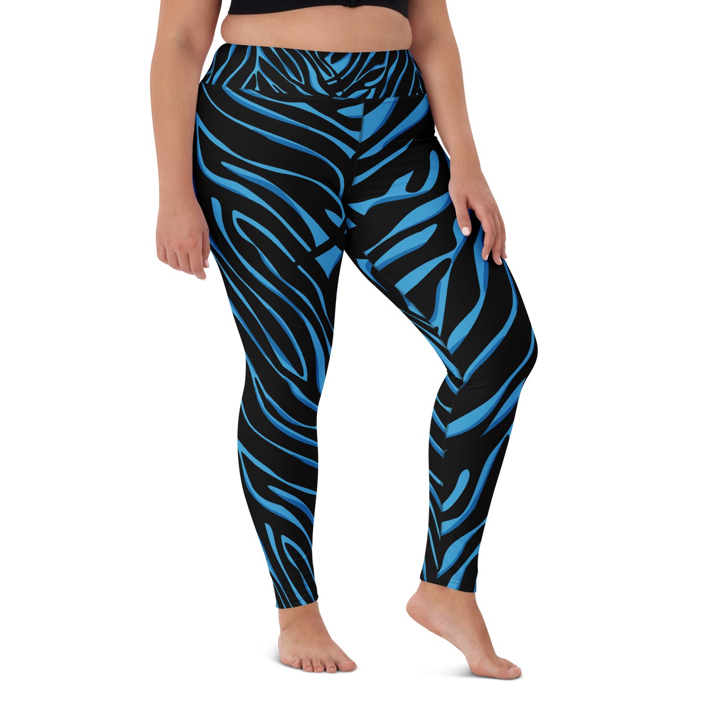 Legging de yoga pour femme – Bleu & Noir – Stretch, taille haute, séchage rapide – Imprimé Animal