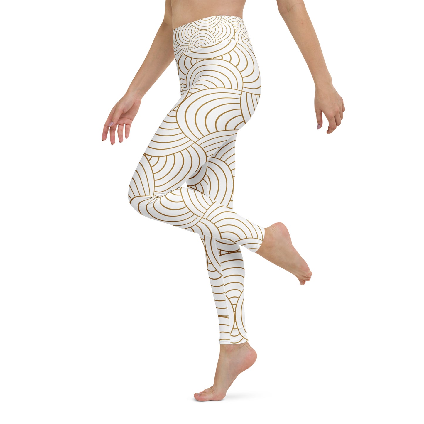 Legging de yoga pour femme – Blanc & Or – Stretch, taille haute, séchage rapide – Graphique Minimaliste