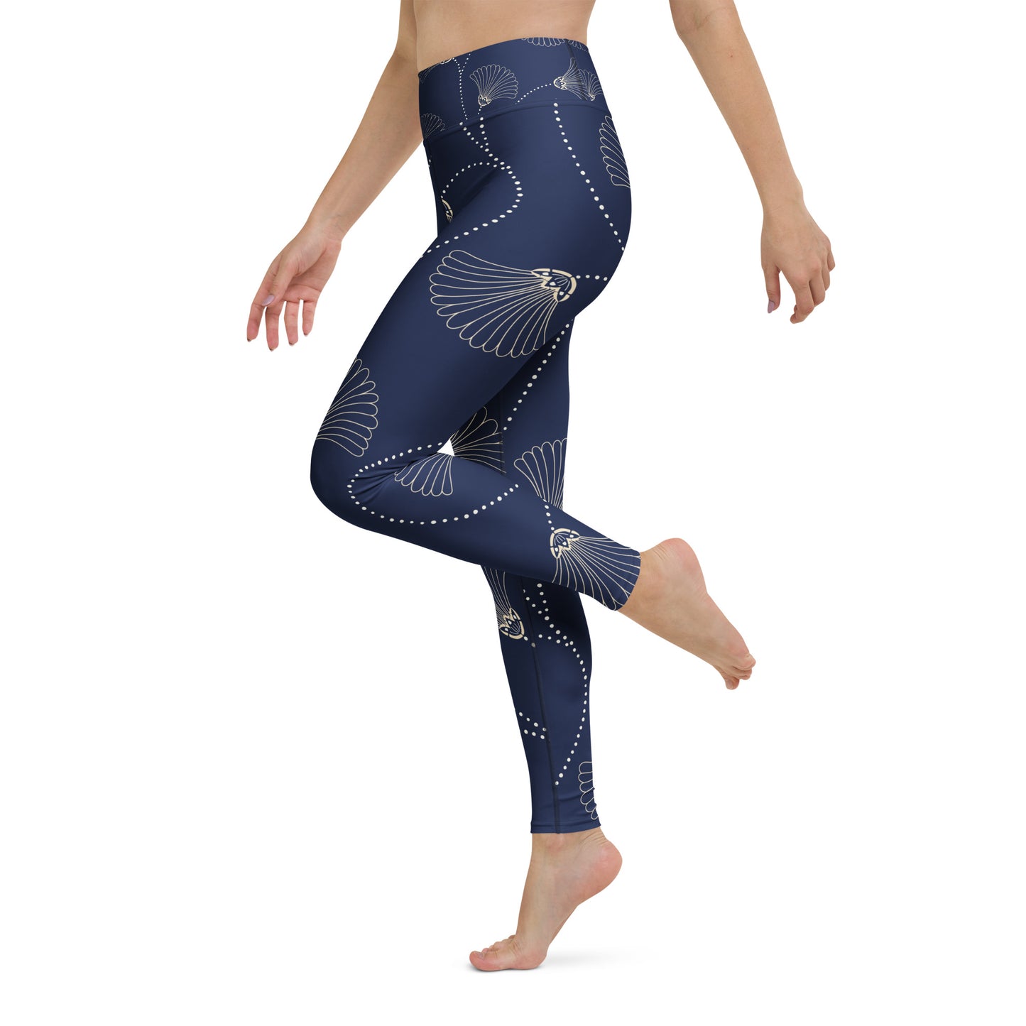 Legging de yoga pour femme – Bleu, Fleuri – Stretch, taille haute, séchage rapide – Minimaliste