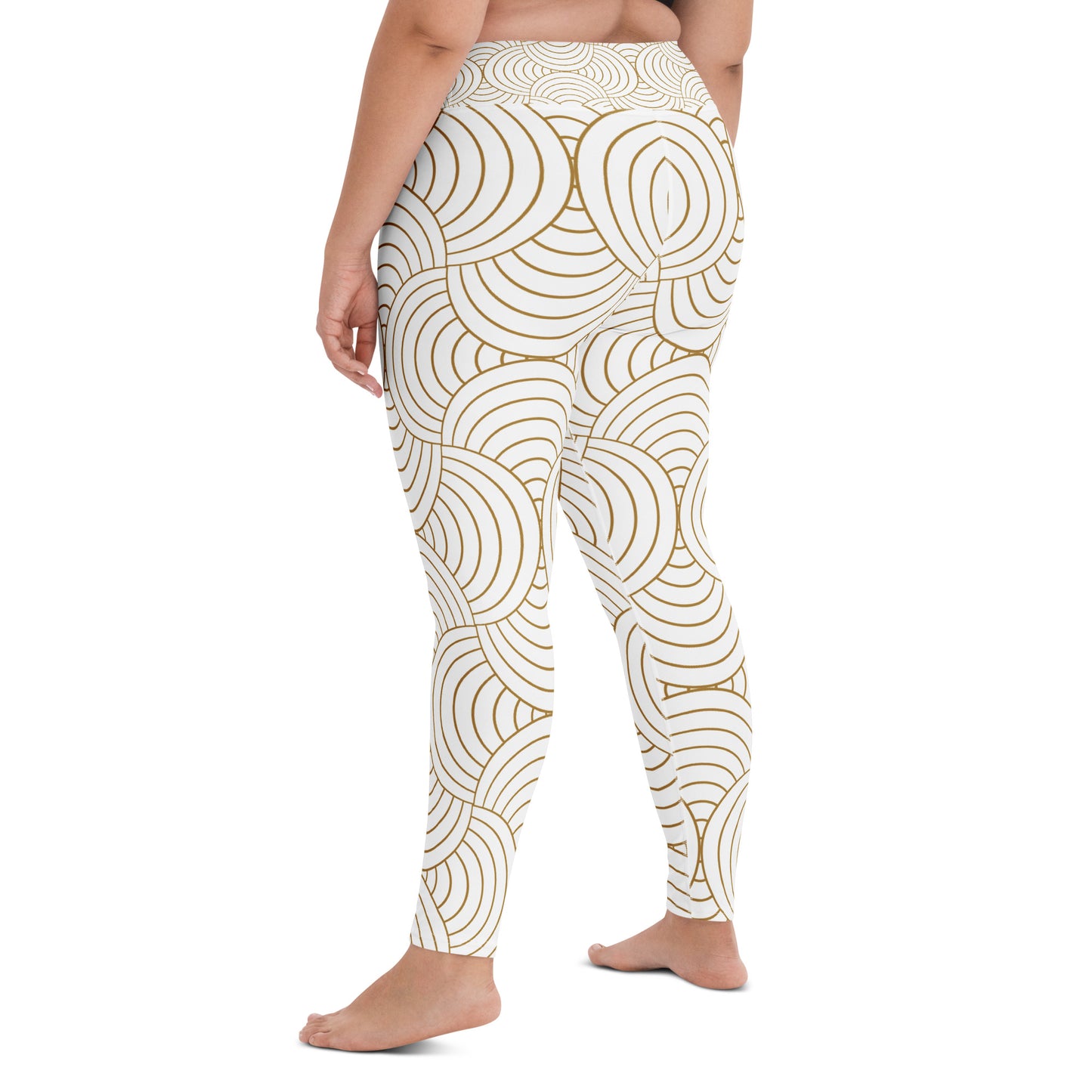 Legging de yoga pour femme – Blanc & Or – Stretch, taille haute, séchage rapide – Graphique Minimaliste