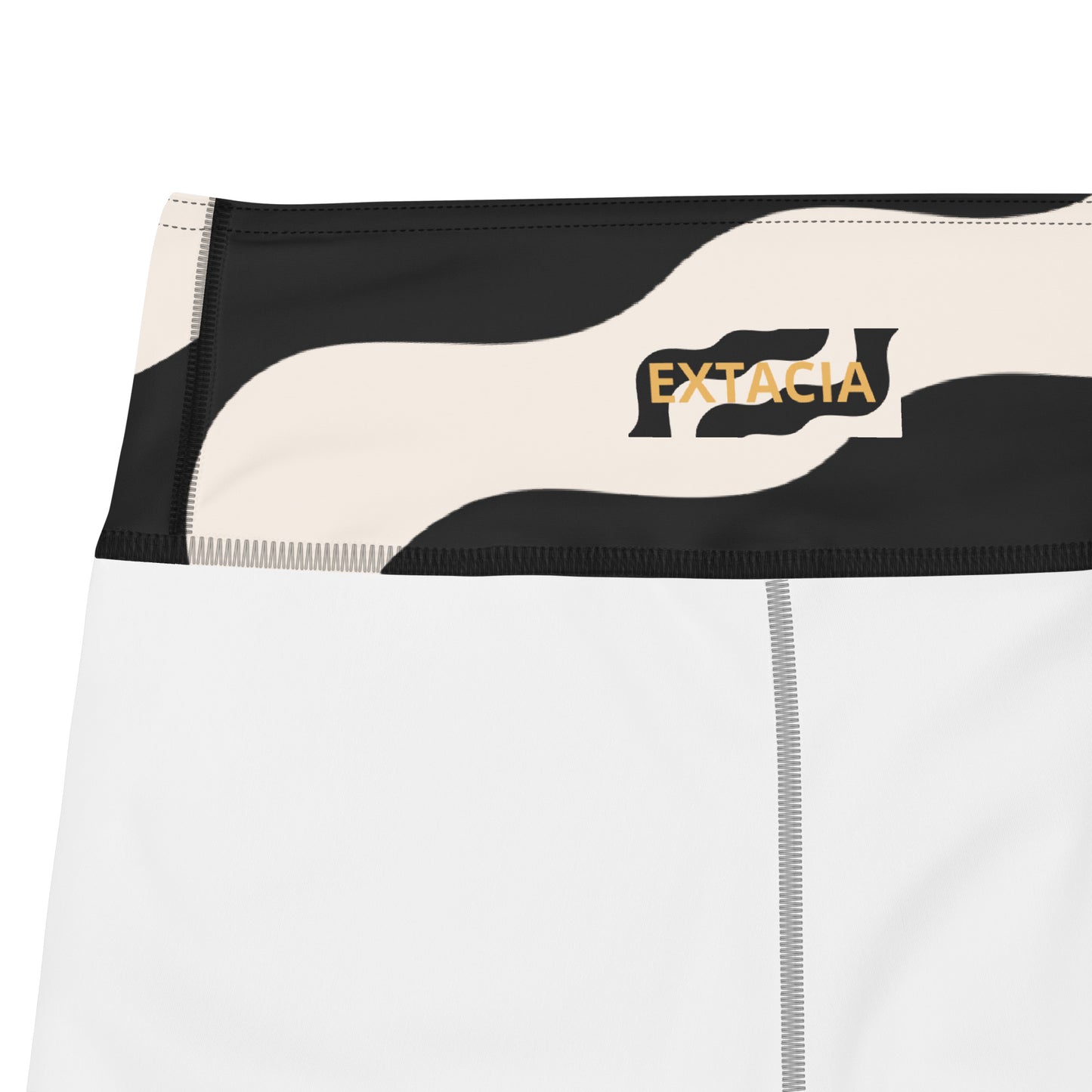 Legging de yoga pour femme – Beige & Noir – Stretch, taille haute, séchage rapide – Graphique Minimaliste